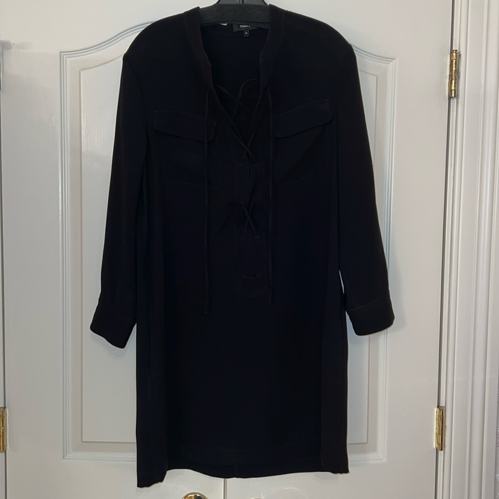 Theory lace up dress with front pocket detail